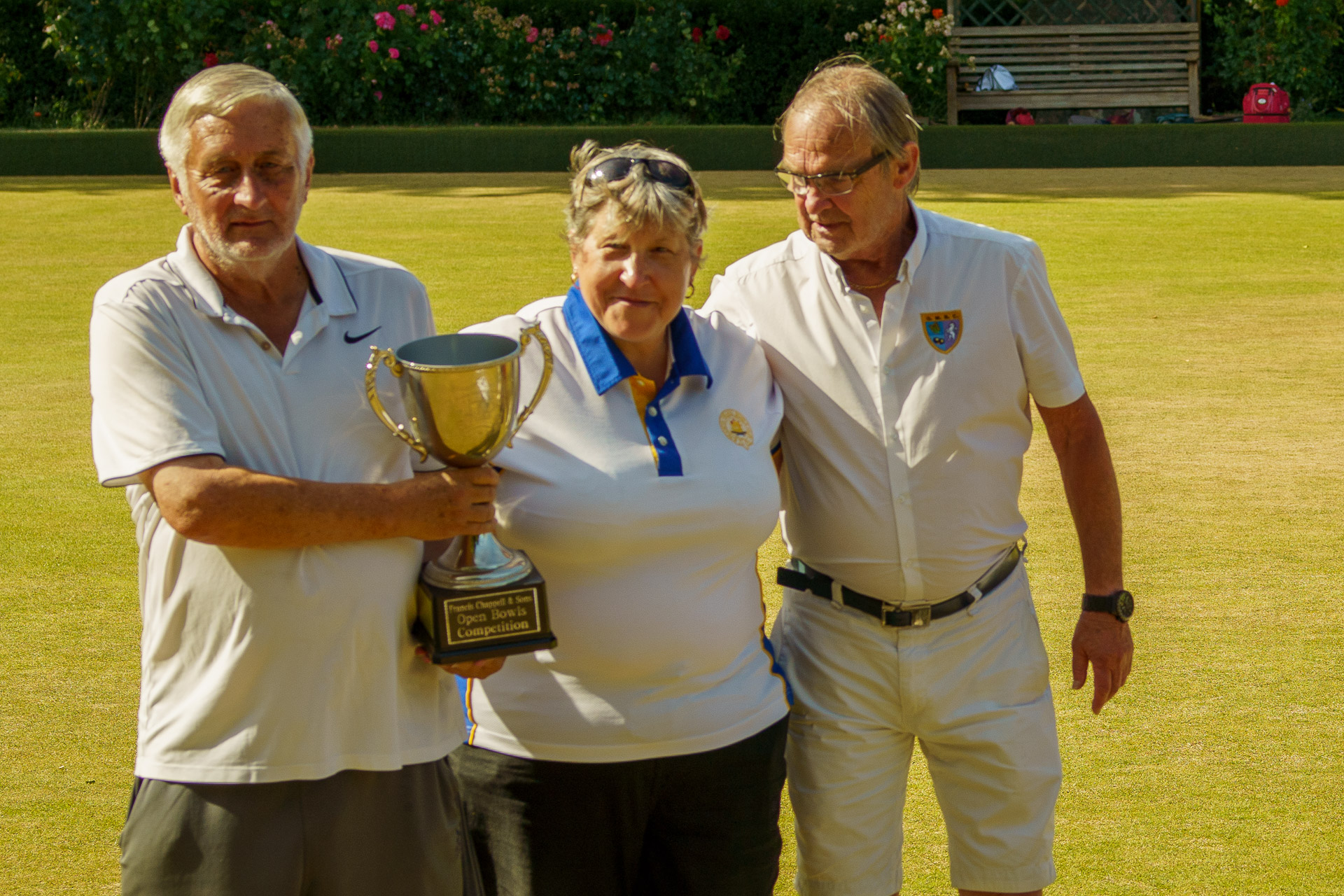 Francis Drake Bowls Club, Hilly Fields, Brockley, SE4 1QE. Queens Mead: Peter, Bob and sub Maz (FDBC)