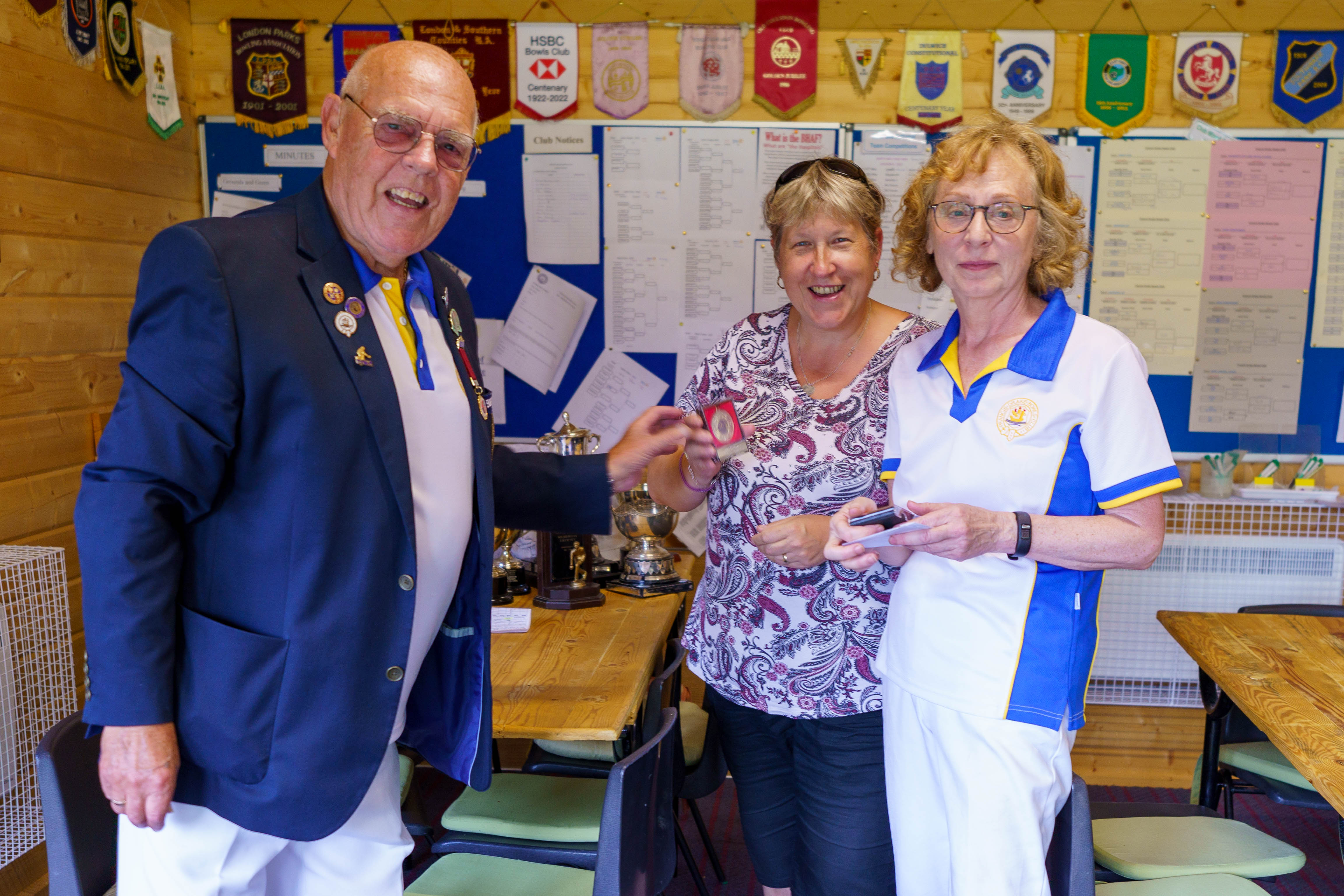 Francis Drake Bowls Club, Hilly Fields, Brockley, SE4 1QE. Most improved player awards to Maz Keenan and Yvonne Mavin