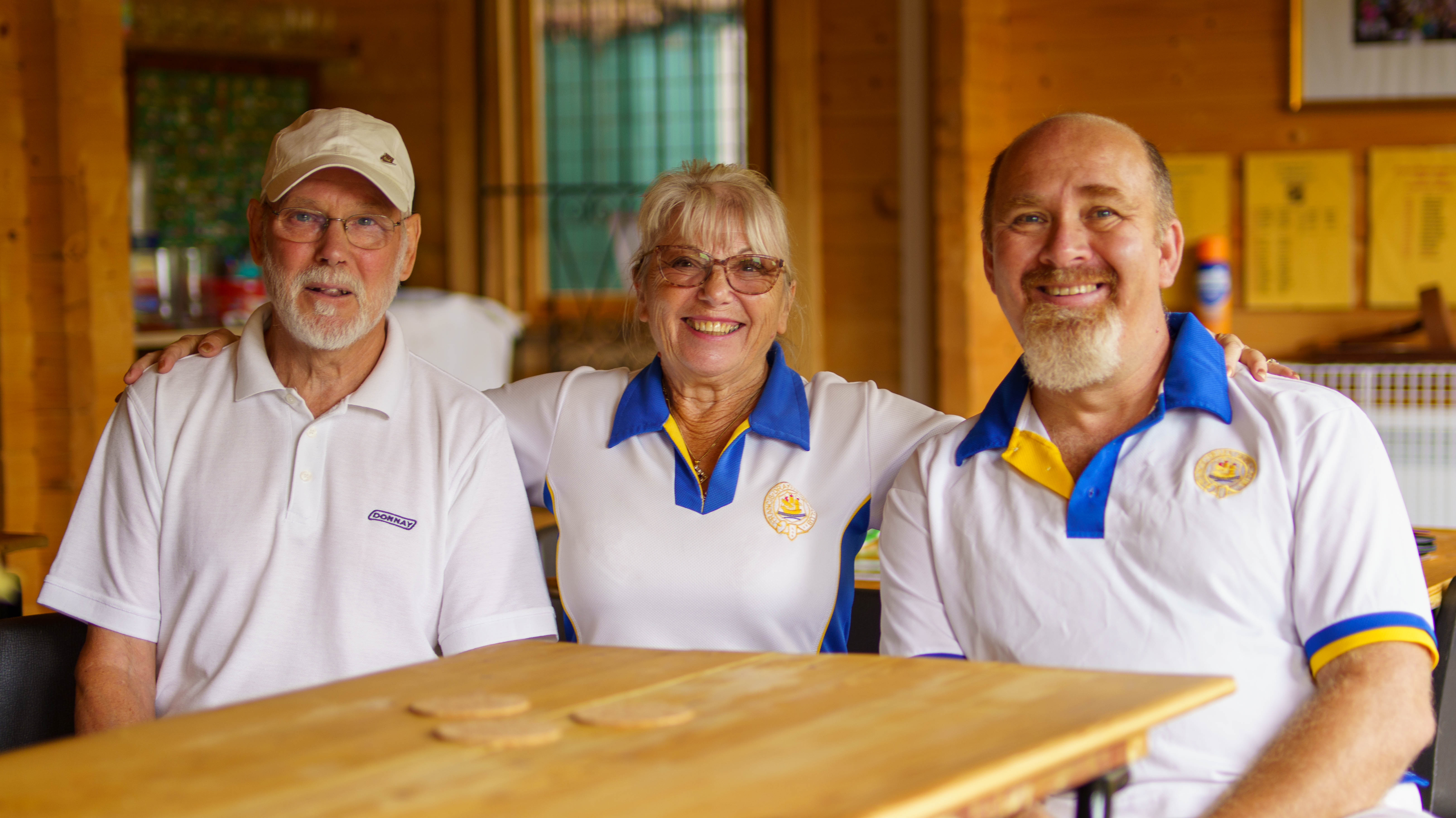 Francis Drake Bowls Club, Hilly Fields, Brockley, SE4 1QE. Mens Championship,
Dave and Tim with marker Sue