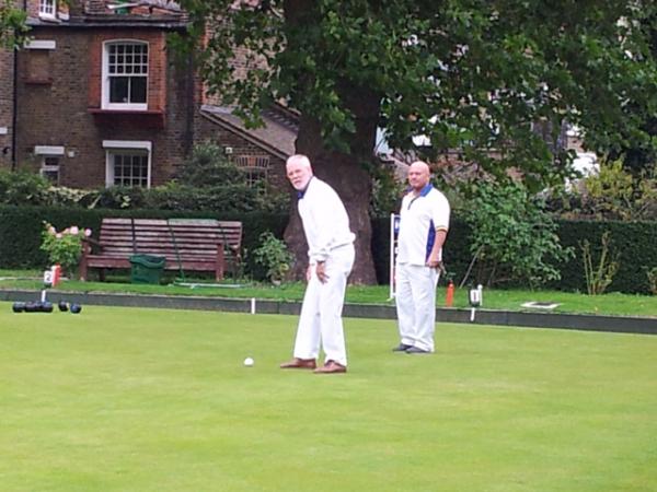 Francis Drake Bowls Club, Hilly Fields, Brockley, SE4 1QE. Dave awaiting instruction on moving the Jack